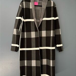 30-3 Chic Plaid Open Front Cardigan - Black and Gray